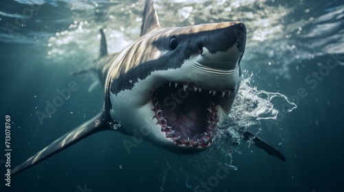 Aggressive Shark Emerging from Open Water