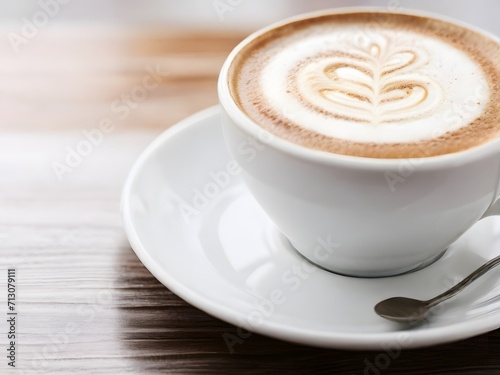 Cappuccino with heart-shaped latte art.This image shows a cup of cappuccino.