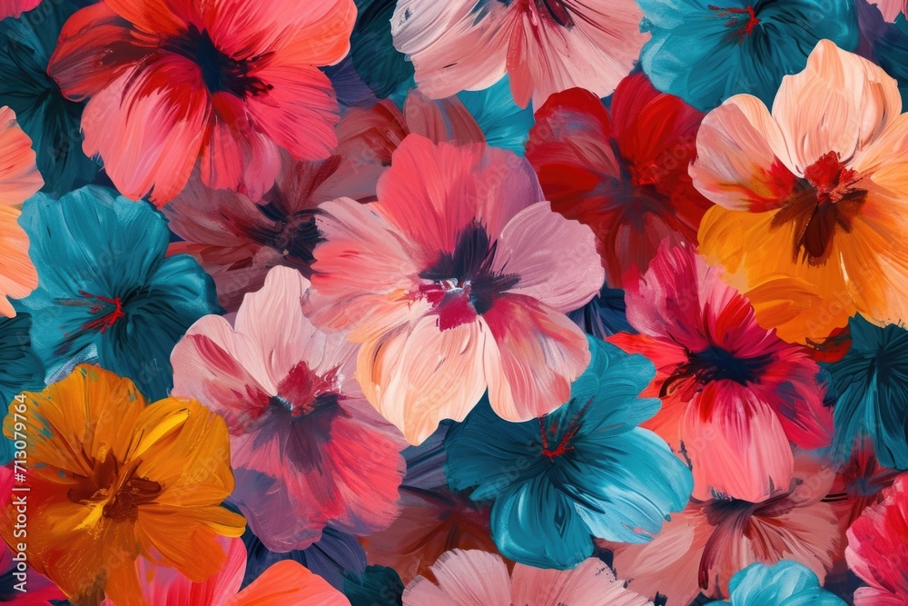 A close up view of a vibrant bunch of colorful flowers. Perfect for adding a pop of color to any project or design