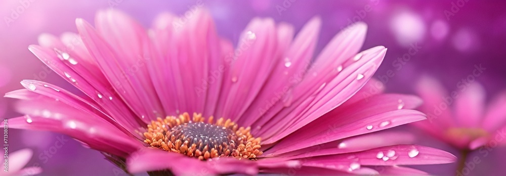 Obraz premium Close-Up Elegance of a Soft Focus Pink Daisy, Bathed in Glitter Glow Light, Amidst a Field of Wildflower Blossoms ,Detailed Spring Symphony