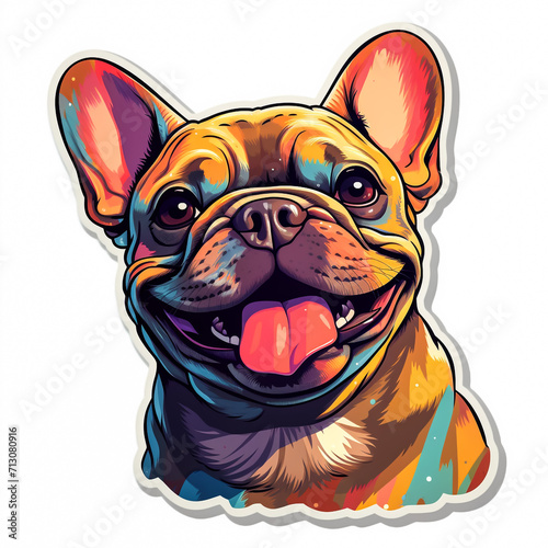 Adorable cartoon illustration of a French Bulldog on a white background  showcasing its unique personality. The playful and lively nature of the dog are perfectly captured in this sticker format