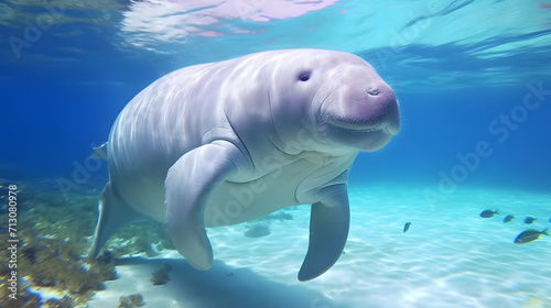 Sea Cow Dugong Red Sea Egypt. Slow Motion. Underwater