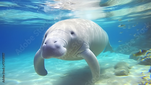 Sea Cow Dugong Red Sea Egypt. Slow Motion. Underwater © Black