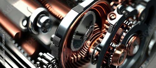 Closeup of Internal Combustion Engine Mechanism - Precision Engineering Detail
