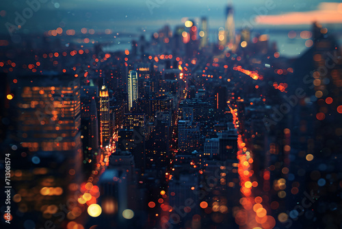 Blurry city lights, defocused bokeh overlay background 