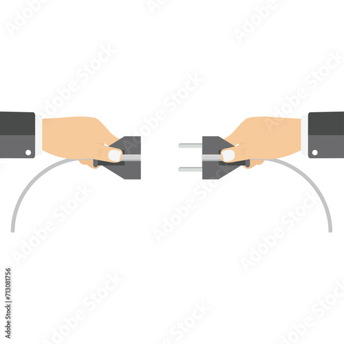 Businessmen hands are connecting plug and outlet. Vector illustration

