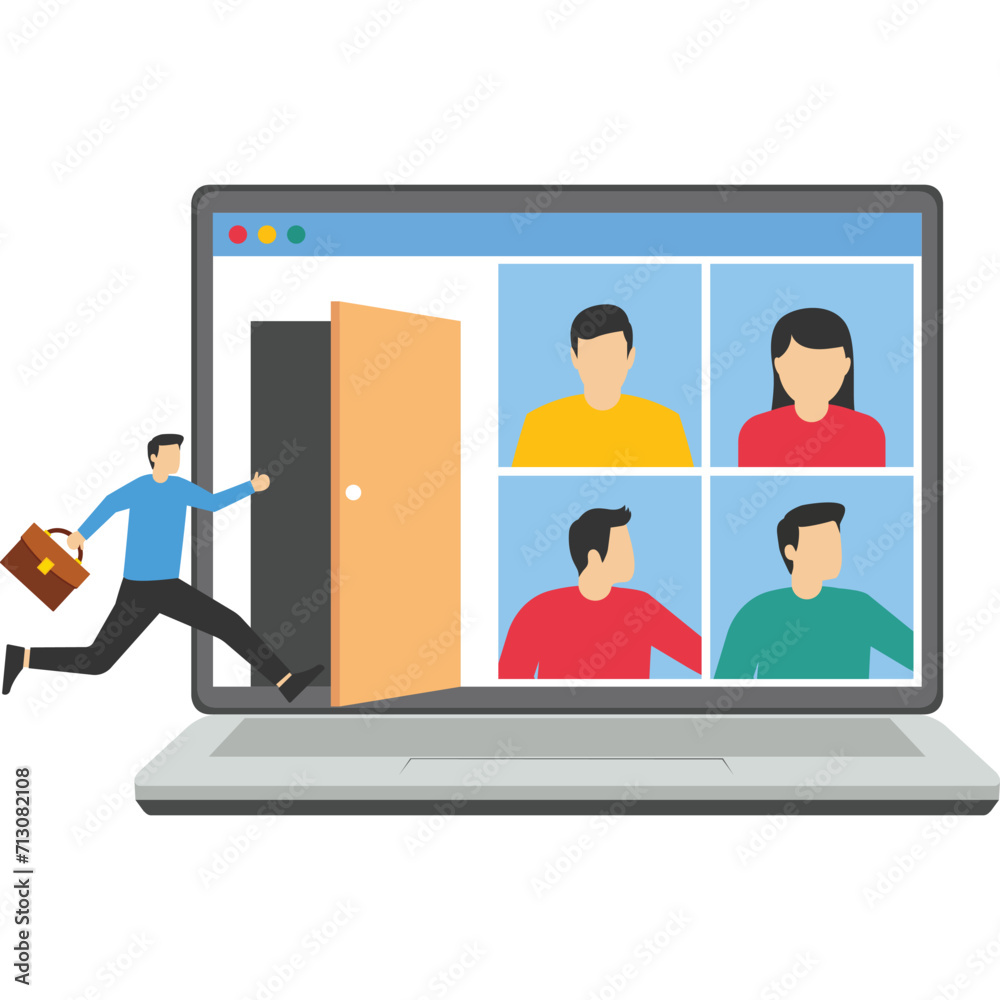 Meeting with team in social, remote school class, video call conference, social distancing during quarantine, teleconference webinar, Vector illustration design concept in flat style

