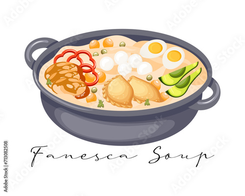 Soup Fanesca, Latin American cuisine. National cuisine of Ecuador. Food illustration, vector photo