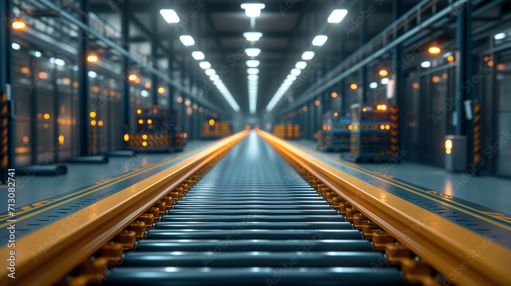Warehouse Conveyor Automation: State-of-the-Art Logistics Facility. Generative AI.