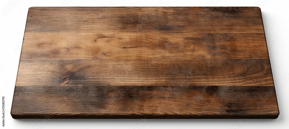 Rustic wooden board mockup for design   isolated on white background, above view