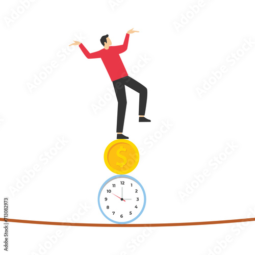Businessman is keeping balance on life and working time, Vector illustration design concept in flat style

