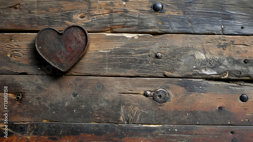 A wooden heart on an old wooden floor