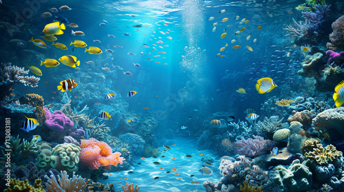 Obraz na płótnie A beautiful underwater landscape with fish and corals w salonie