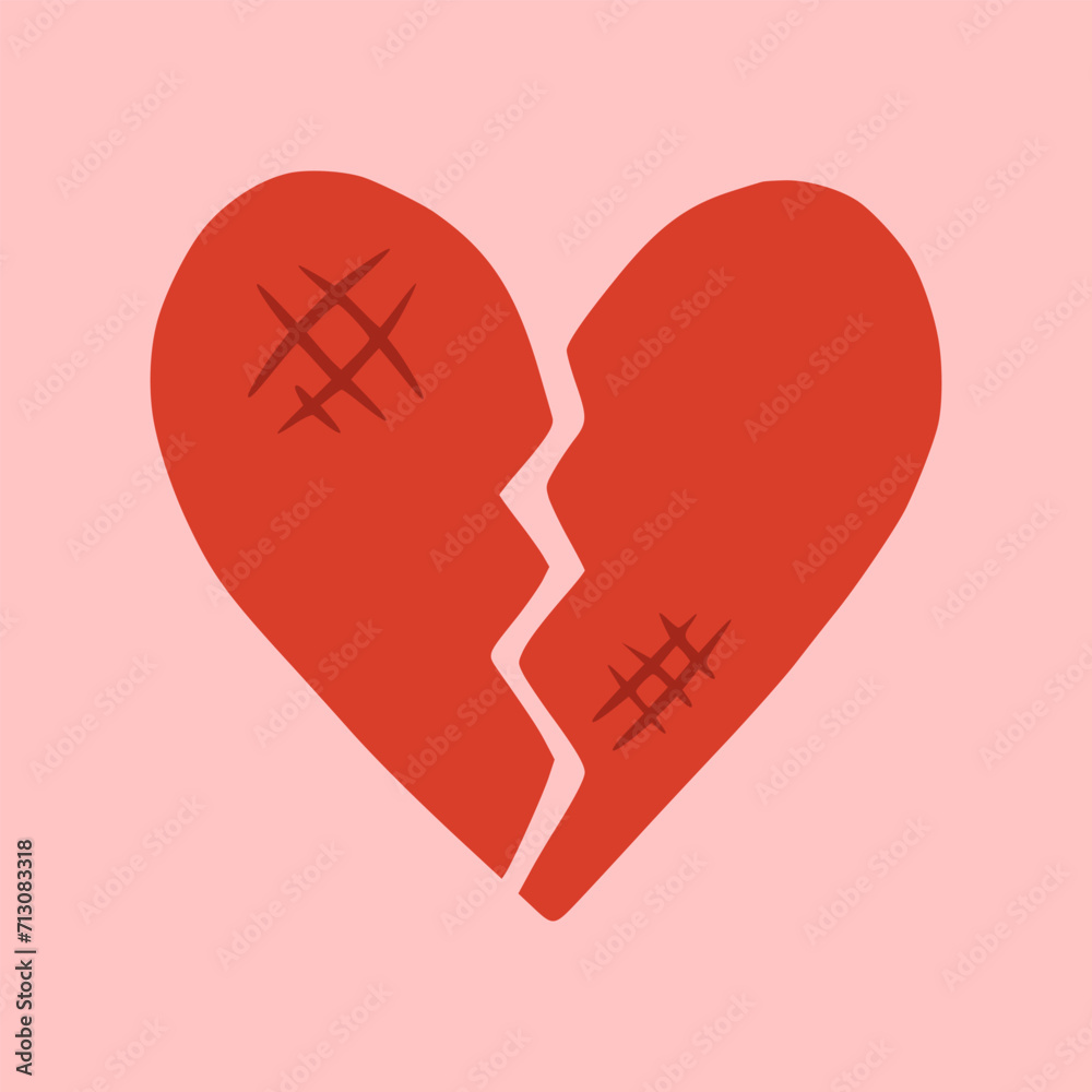 Illustration of broken heart. Design for greeting card, invitation, print, sticker. Illustration for valentine's day. Illustration of broken heart. Design for greeting card, invitation, print, sticker. Illustration for valentine's day.