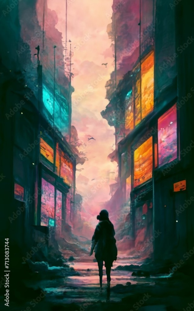 Digital concept art style painting of a whimsical sci-fi environment - digital fantasy portrait illustration Digital concept art style painting of a whimsical sci-fi environment - digital fantasy portrait illustration