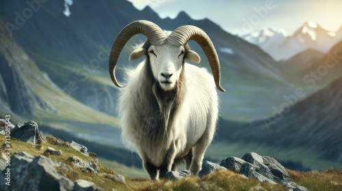 Portrait of a Goat on the Top of a Mountain - Majestic Mountain Dweller
