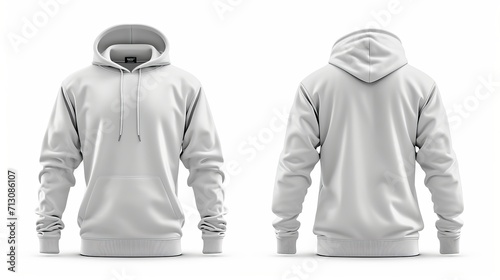 Front and back white tee hoodie set isolated on white background for apparel mockup
