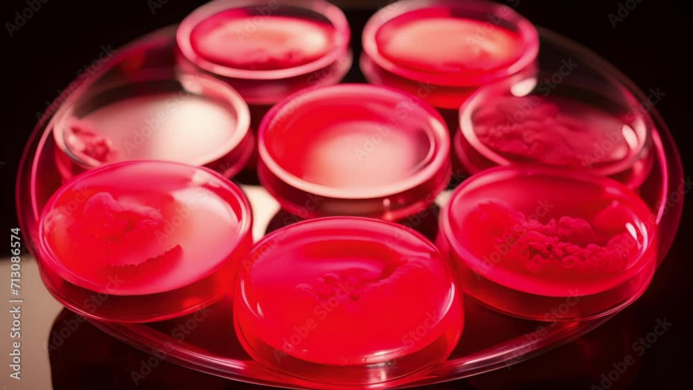Petri dish filled with crimson cell tissues, these cells are the latest subject of cancer research. Petri dish filled with crimson cell tissues, these cells are the latest subject of cancer research.