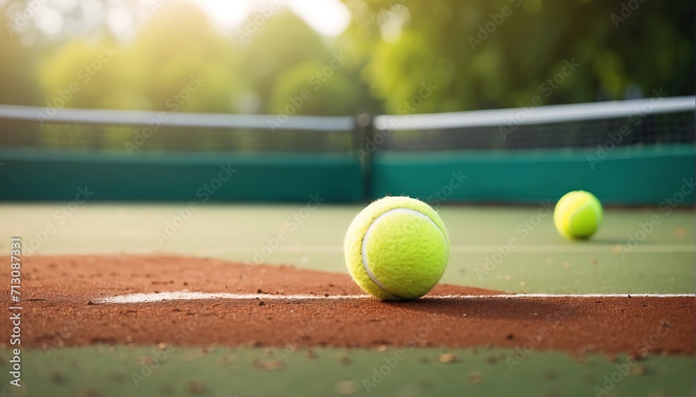 Tennis ball on field. decoration with soft focus light and bokeh background