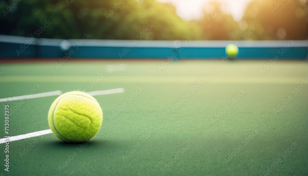 Tennis ball on field. decoration with soft focus light and bokeh background