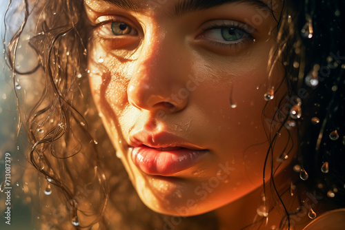 Young beautiful woman with flawless skin. Closeup portrait of pretty woman. Skincare concept.