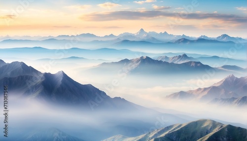 Mountains view covered in a layer of mist