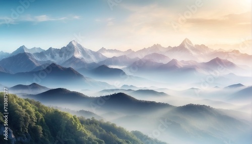 Mountains view covered in a layer of mist