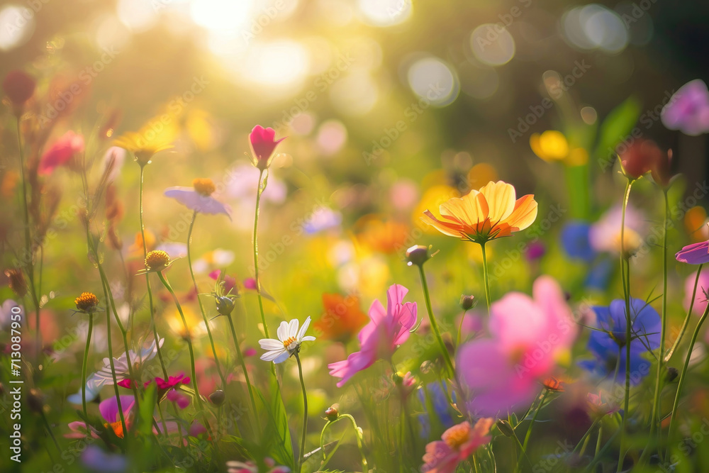 A symphony of delicate flowers blooming in a sunlit meadow
