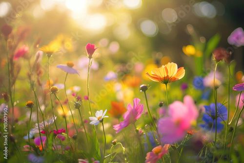 A symphony of delicate flowers blooming in a sunlit meadow © Veniamin Kraskov