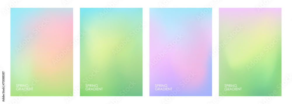 Spring theme defocused backgrounds with bright blurred color gradients. Soft color templates for creative Springtime graphic design. Vector illustration.