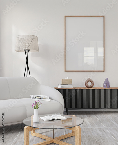 Mockup frame, poster empty close up in home design, modern interior design element mockup, 3d rendering.