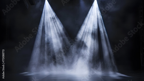 Spotlights with smoke and empty stage