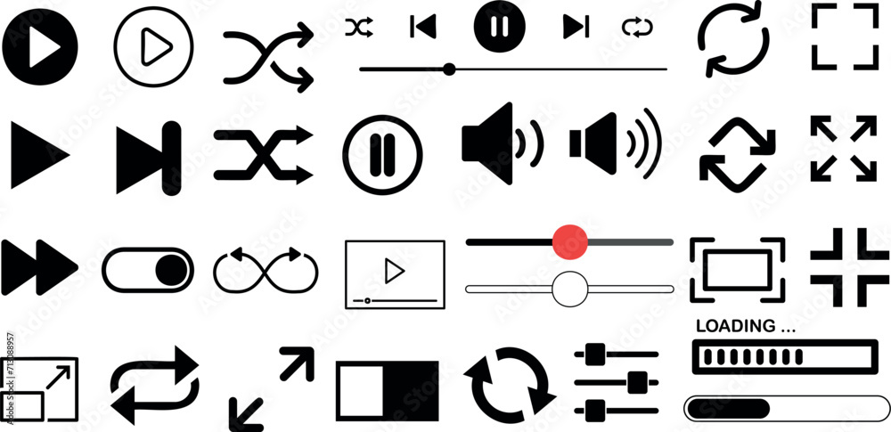 Media player icon set vector illustration. multimedia, Play, pause ...