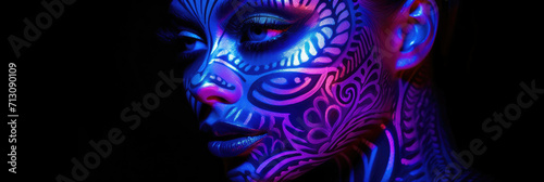Vibrant Neon Face Paint on Womans Face