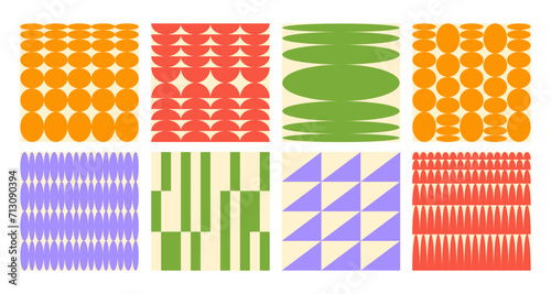 Abstract playful shapes seamless pattern. Brutal geometric figure ovals, circles, triangles, semicircles. Swiss design aesthetic. Vector illustration
