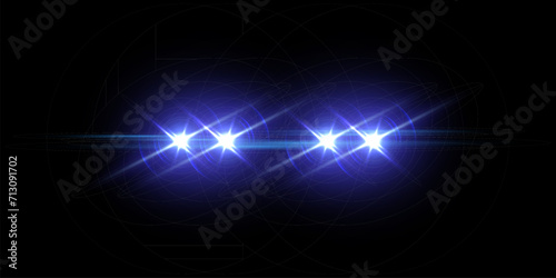 Police car flash effect on dark background. Patrol car emergency siren and blue flashers vector illustration photo