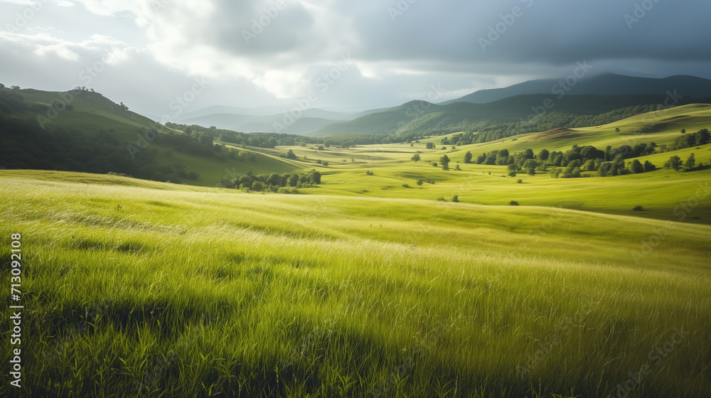 Verdant hills under moody skies. Verdant hills under moody skies.