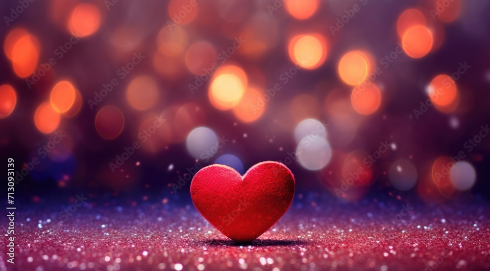 Red Heart shapes on abstract light glitter background
