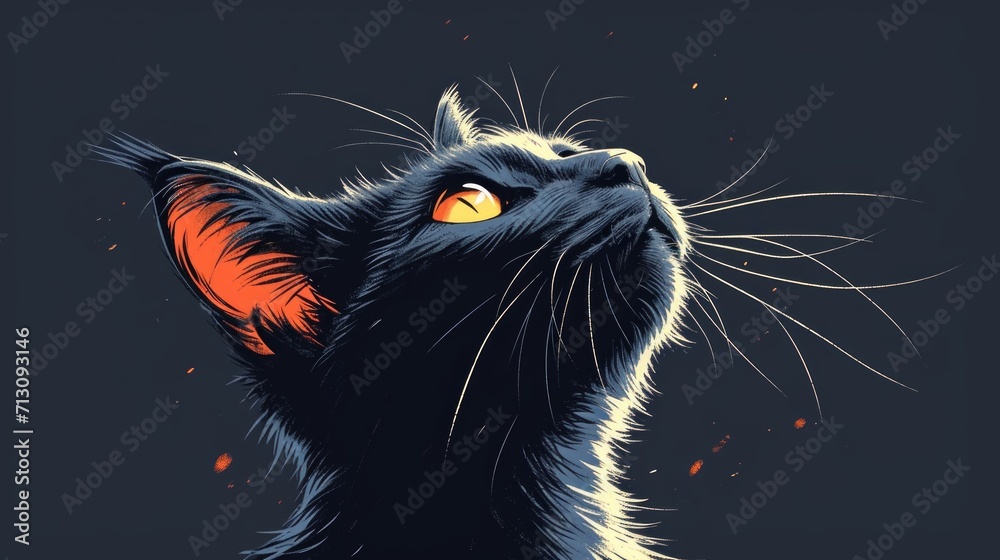 Cute cat illustration, with copy space for text. Cartoon style, cat head figure.