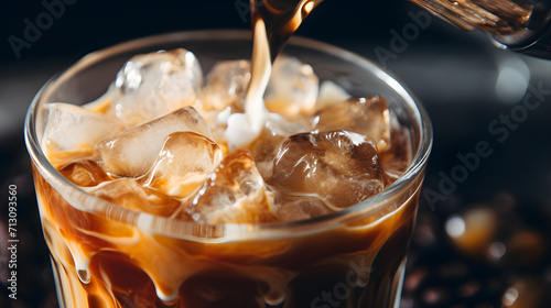 Detail of milk mixing in ice coffee