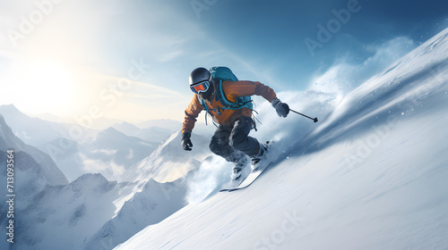 Snowboardzista młody człowiek zjazd w Alpach