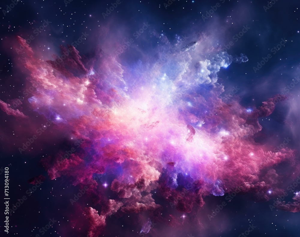 A stunning cosmic explosion of purples, pinks, and blues resembling a galaxy. Generative AI.