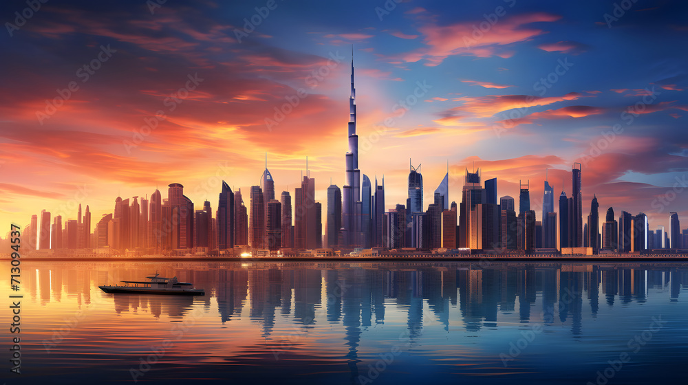 Dubai sunset panoramic view