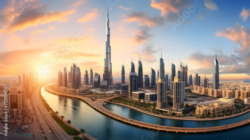 Dubai sunset panoramic view