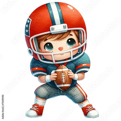 American football Player in action clipart watercolor. Ai Generate