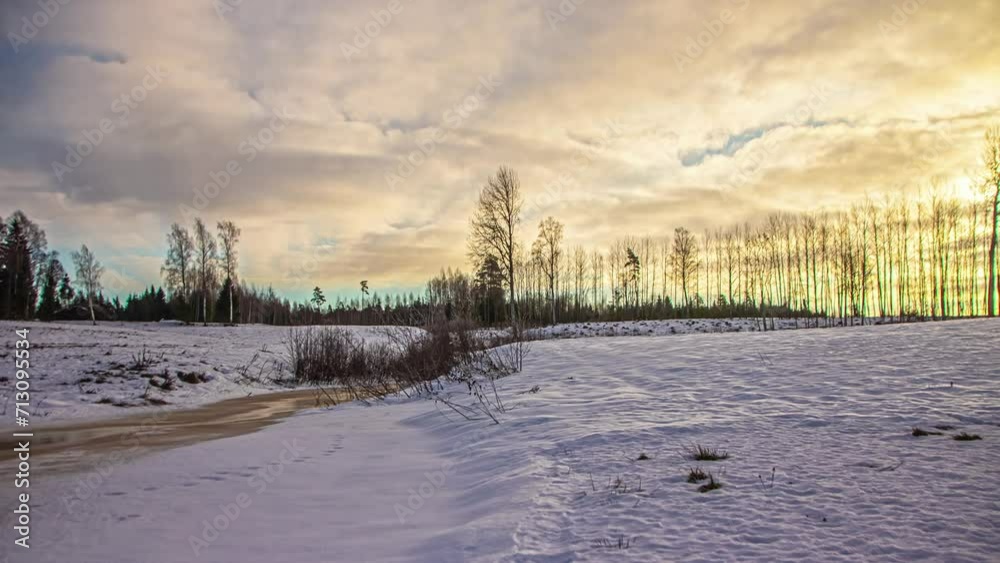 Time lapse of clouds zooming over a winter landscape covered in snow. Time lapse of clouds zooming over a winter landscape covered in snow.