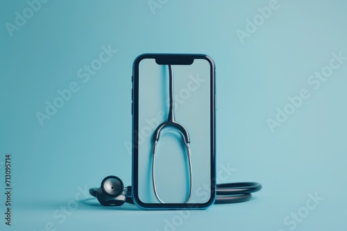 A phone with a stethoscope attached to it. Can be used in medical or healthcare contexts photo