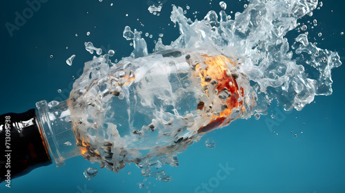 Exploding fresh water from plastic bottle