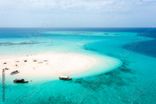 Idyllic sand bank atoll in Zanzibar, Tanzania. Aerial view photo