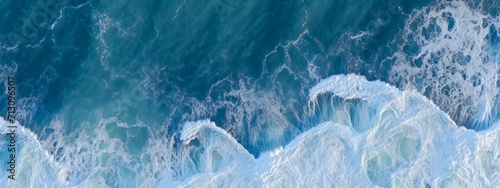 Landscape seascape summer vacation holiday waves surf travel tropical sea background panorama - Turquoise ocean water texture, seascape from above, drone shot style, top view photo